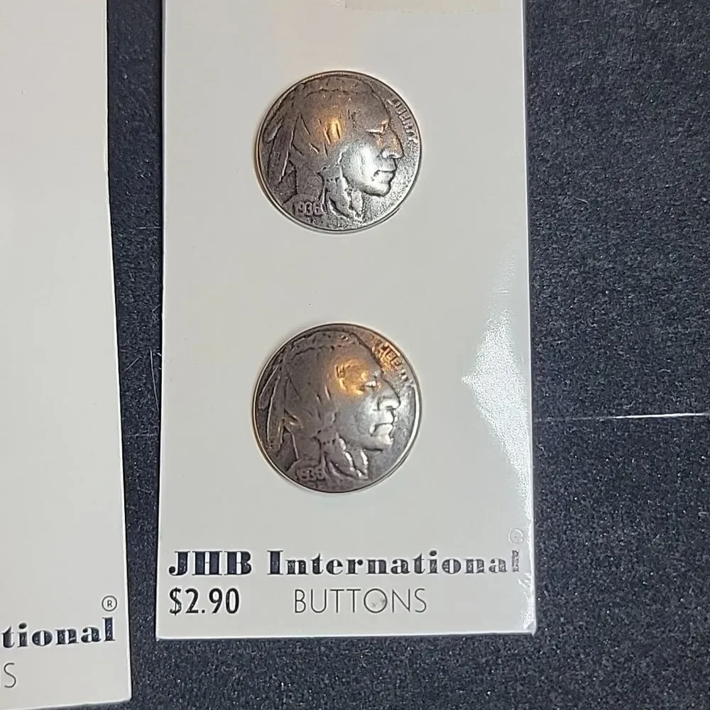 Vintage JHB International Buffalo Nickel Silver Tone Buttons #90558